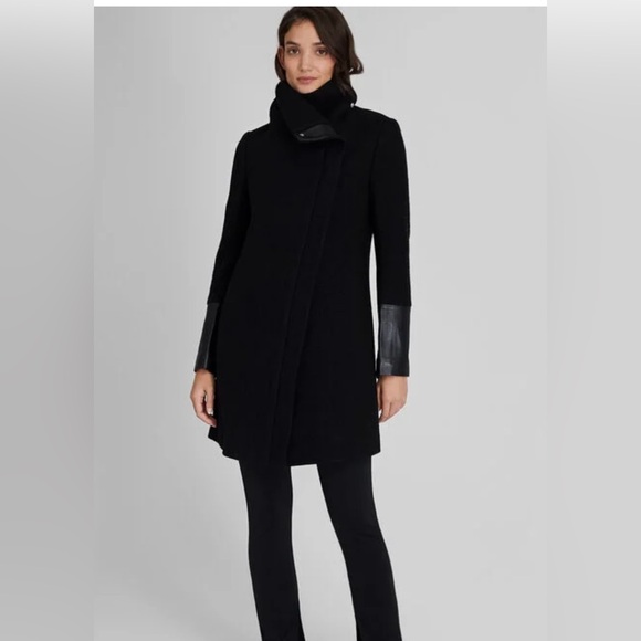 CLUB MONACO HALLI COAT %100 Wool and %100 Leather Trim. size LARGE - Picture 1 of 11